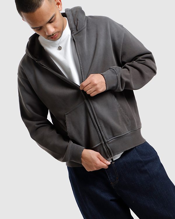Distressed Razor Zip Hood – Sunfade Charcoal - Image 6