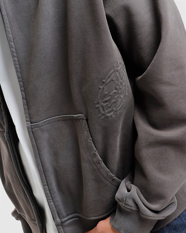 Distressed Razor Zip Hood – Sunfade Charcoal - Image 3
